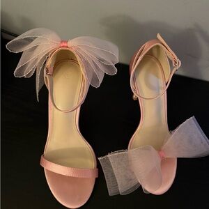 Blush Pink Satin Bow Heels | Statement Ankle Strap Sandals